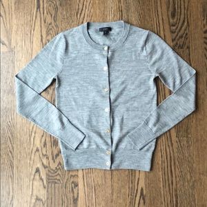 JCrew grey cardigan with gold buttons